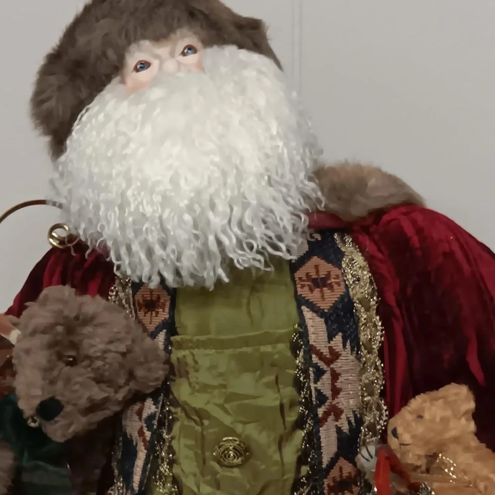 Holiday Santa Figure in Red and Green Velvet